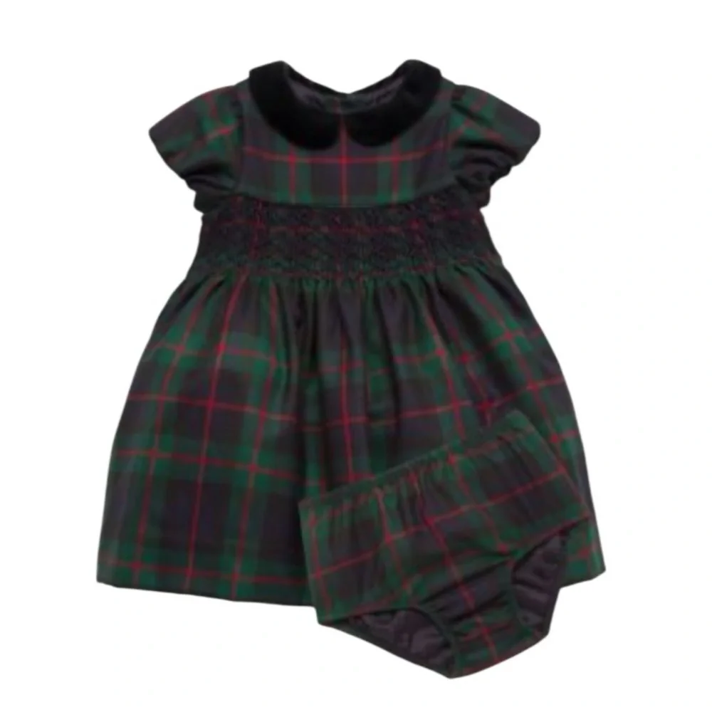 NWT Ralph Lauren Plaid Hand Smocked Wool‎ Dress & Bloomer Special Occasion